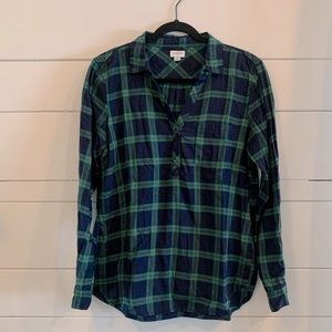J. Crew Blue and Green Plaid Popover Flannel - M